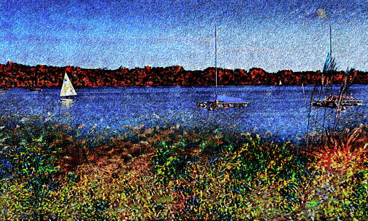 163 Boat Sunny Lake Bright Landscape